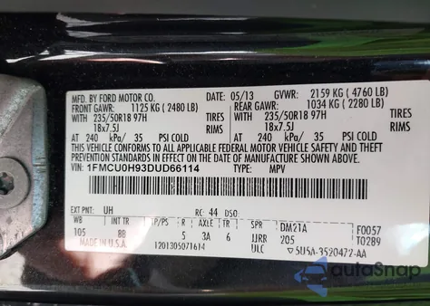 2013 Ford Escape Sel from USA, damaged, VIN 1FMCU0H93DUD66114